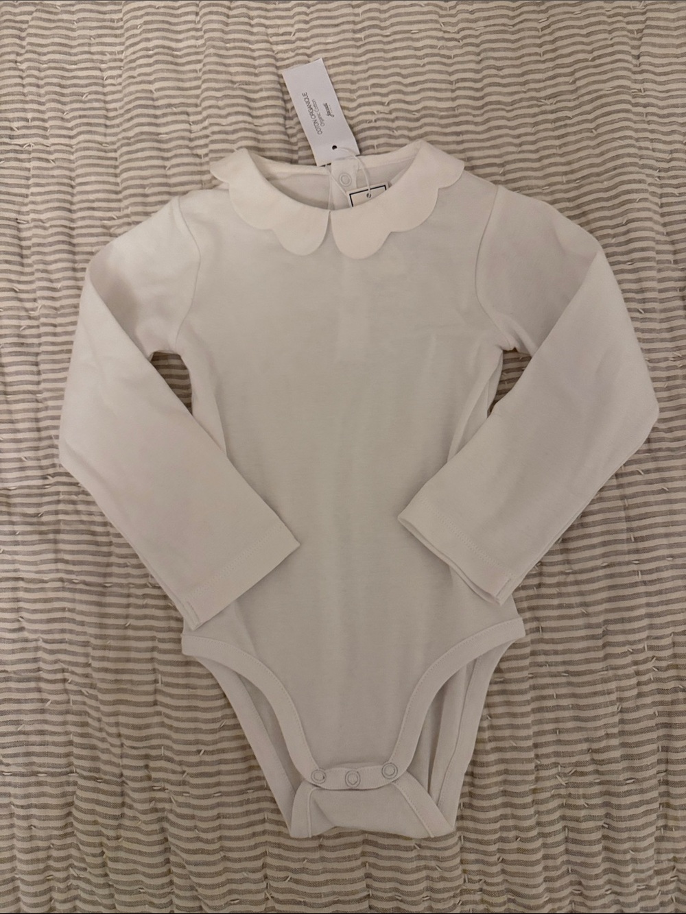 Jacadi White Long-Sleeve One-Piece with Scalloped Collar